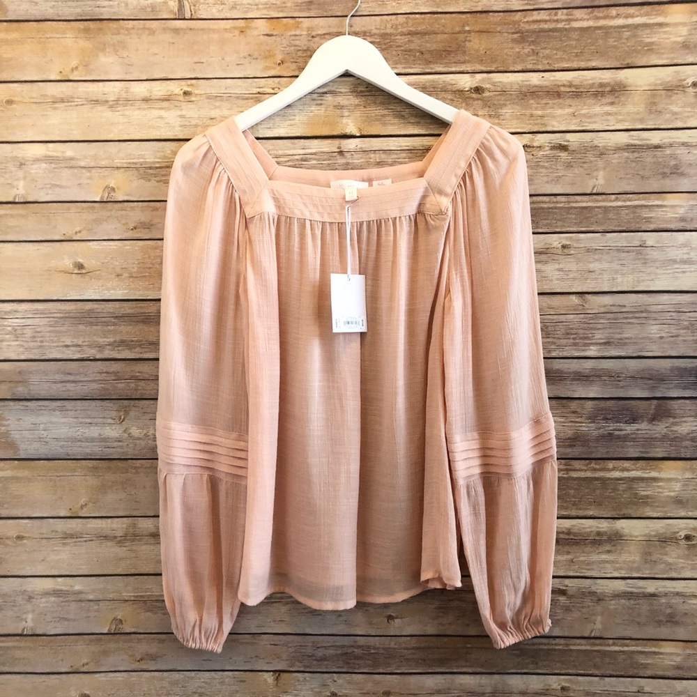 Lauren Conrad Peach Sheer Peasant Blouse Size XS NWT